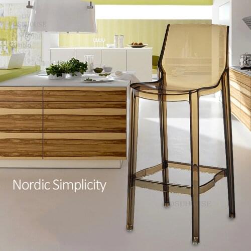 Nordic Living Room Backrest Bar Chairs Home Furniture Acrylic Transparent Plastic Chair for Hotel Restaurant High Foot Bar Chair