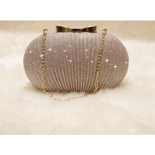 Golden Evening Clutch Bag Women Bags Wedding Shiny Handbags Bridal Metal Bow Clutches Bag Chain Shoulder Bag