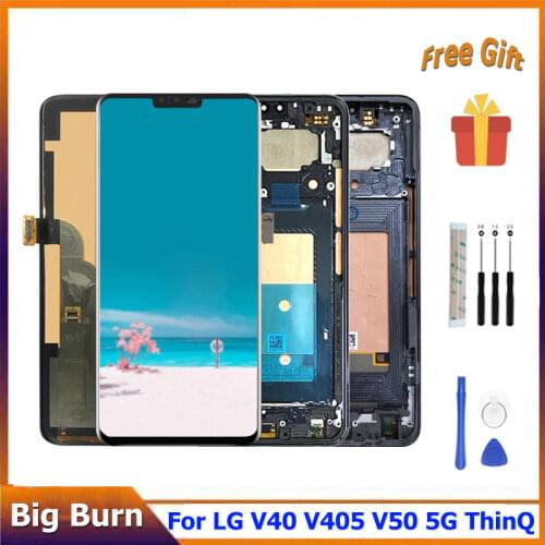 6.4" Burn-in For LG V40 ThinQ LCD Display Touch screen Replacement V405 Digitizer Assembly V50 5G ThinQ With Frame Repair Parts