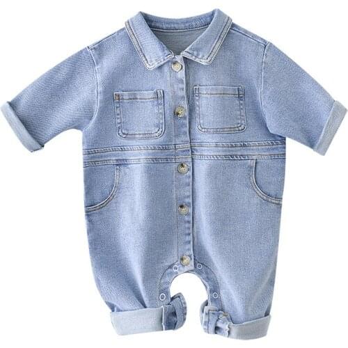 Spring New baby Boys Cartoon Pattern Denim Bodysuit