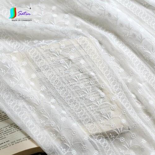 High-grade Chiffon 3D Embroidery Gauze White Soft Lace Fabric Wedding Dress Cheongsam Doll Clothing Background Home Diy Fabric