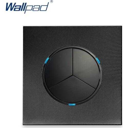 Wallpad 3 Gang 2 Way Light Switch Push Button Switches With LED Indicator Aluminum Metal Panel Black EU