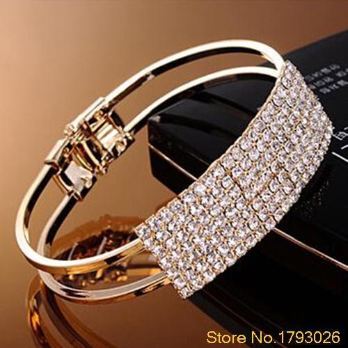 Womens Elegant Bangle Wristband Bracelet Crystal Cuff Bling Lady Gift Bracelets & Bangles 4TVG