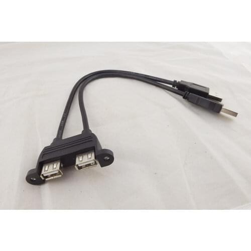 1pcs 25cm Dual USB 2.0 A Female Socket Panel Mount To 2 USB A Male Extension Cable