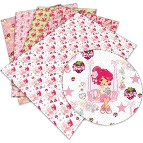DIY 30 cm x 136 cm Synthetic Leather Sheet strawberry girl printed Faux Leather Fabric 1piece