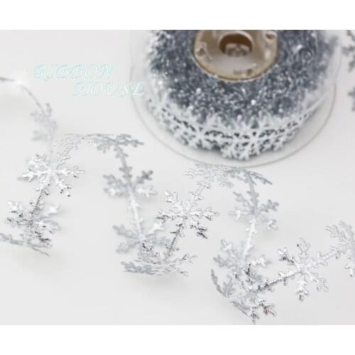 （10meters/rolll）Imitation leather gold silver snowflake ribbon lace Christmas celebration decorative ultrasonic embossed ribbon