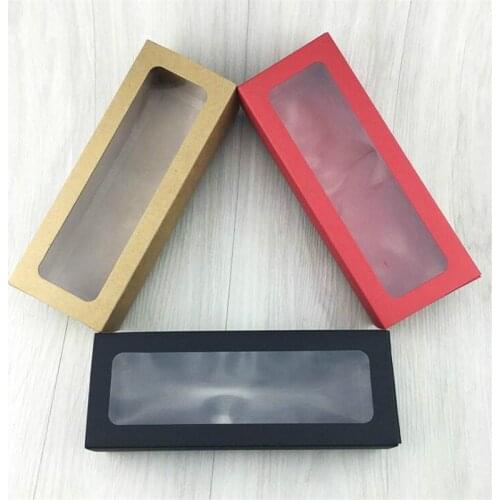 20pcs/lot Brown Kraft Paper Box With PVC Window Gift Box Kraft Carton Packaging Cookie Cake Macaron Box Red/Black Gift Box