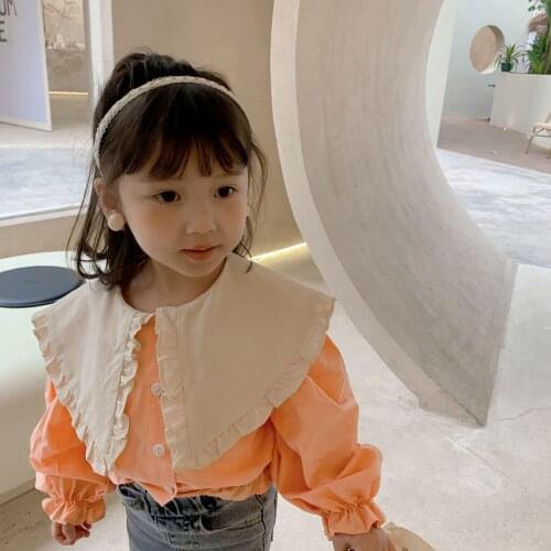 2021 NEW arrival style Spring fashion puff sleeve short shirts for girls cottonn big turn-down collar Tops