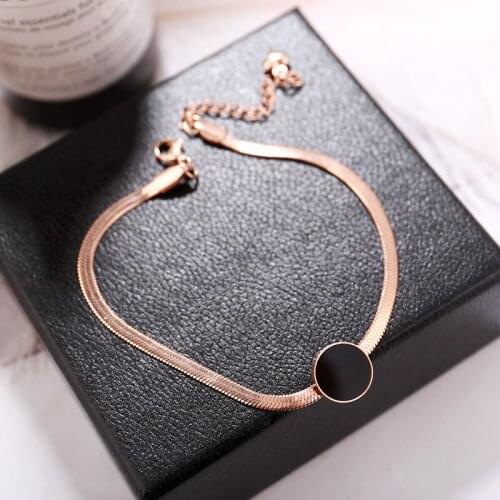 316L Stainless Steel Rose Gold Titanium Steel Black Enamel Round Pendant Bracelet Round Beads Snake Bone Bracelet