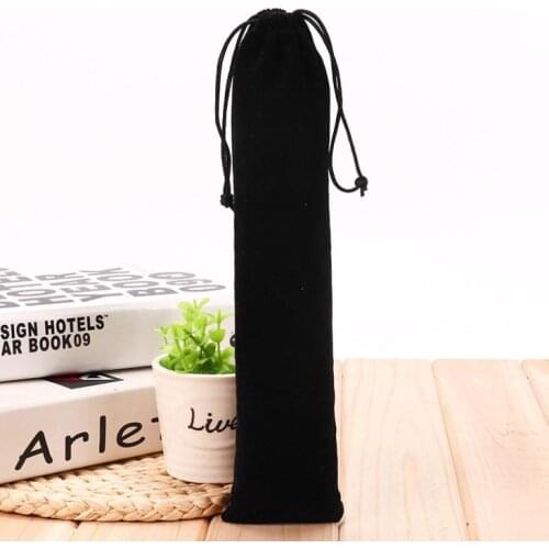 500pcs Portable Tableware Storage Bag Black Velvet Drawstring Travel Carrying Pouch For Straw Cutlery Spoon SN2072