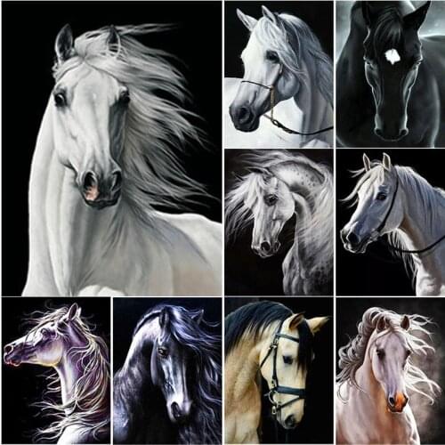 New 5D DIY Diamond Painting Full Square Round Drill Dark Horse Diamond Embroidery Animal Cross Stitch Home Decor Manual Art Gift