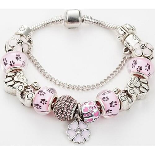 ANNAPAER 2019 Silver Color Lovely Bear Charm Bracelets & Bangles with Dogs paw Beads Bracelet for Women Girl Jewelry B16017