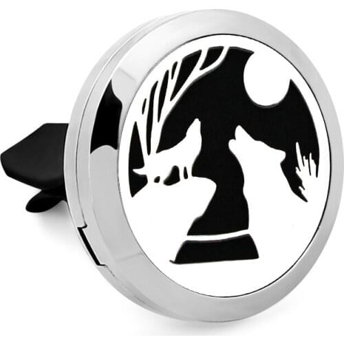 Car Diffuser Locket Essential Oil Stainless Steel Magnetic Vent Clip Perfume Aroma Free 10Pads Gift Flake Wolf Mather Kids Owl