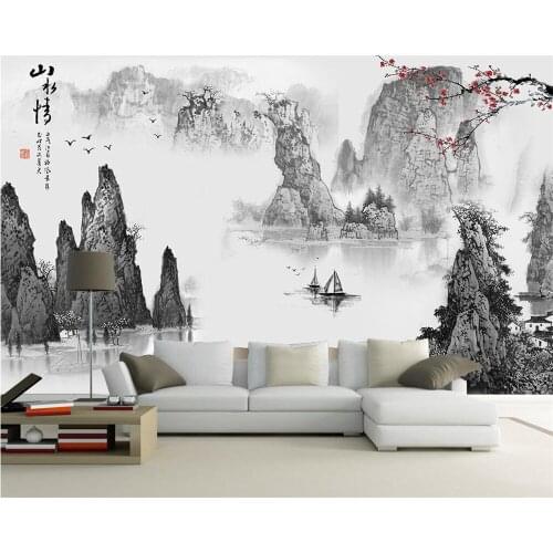 Beibehang Custom wallpaper style Chinese landscape painting style TV sofa background wall living room bedroom mural 3d wallpaper