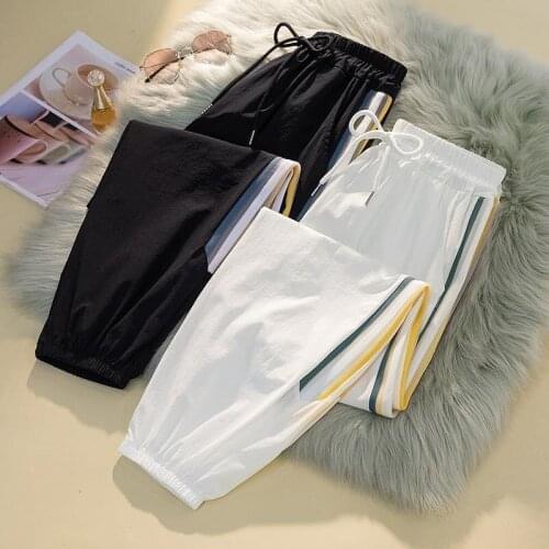 Ice Silk Quick-Dry Sports Pants Women Summer 2021 Thin High-Waist Loose Casual Elastic Waist Pants Sweatpants Trousers Women