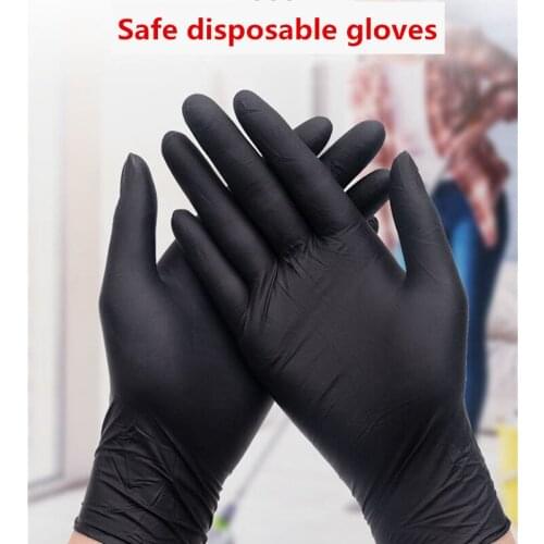 100pcs Black Nitrile Gloves Disposable Gloves Cleaning Gloves Work Garden Household Kitchen Laboratory Protective Safety Glove