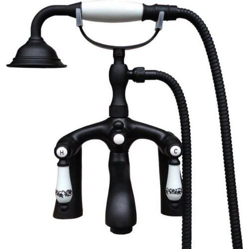 Black Oil Rubbed Bronze Bath Clawfoot Tub Mixer Tap Faucet Hand Shower Double Ceramic Handles Deck Mounted mtf512