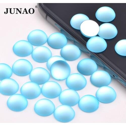 JUNAO 10mm Aqua Blue Crystal Rhinestone Applique Flatback Acrylic Gems Half Round Beads Decoration Strass DIY Crystal Stickers