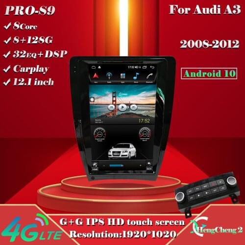For 2008-2012 Audi A3 smart multimedia video player Tesla style A3 radio GPS 12.1 inches 4G navigation 8-core 128G Android 10.0