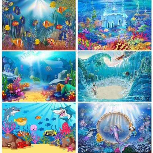 Under The Sea Photography Backdrop Underwater Deep Ocean Mermaid Theme Summer Birthday Banner Photo Studio Background