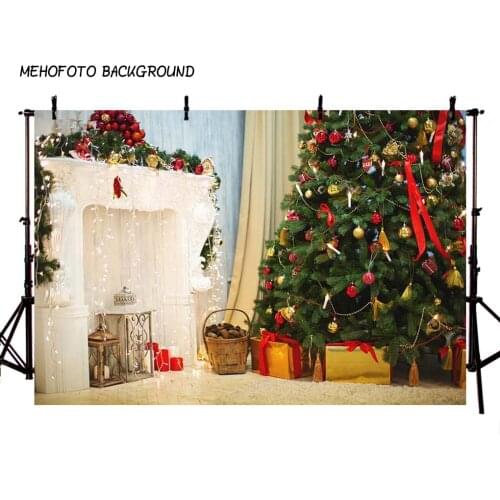 Photography Backdrops Christmas Background Fireplace Tree Winter Snow Window Interior Baby Birthday Background For Photo Studio