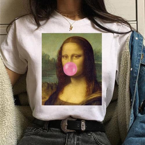 Mona Lisa Aesthetic Harajuku T Shirt Funny Women T Shirt Female Vintage Graphic T-shirt Ladies Cute Tshirt Tee Casual White Tops