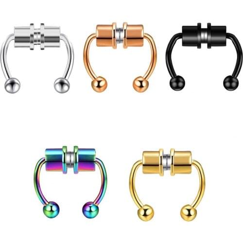 1PCS Fake Nose Ring Hoop Nose Septum Rings Stainless Steel Magnet Nose Punk Fake Piercing Body Jewelry Hip Hop Rock Ear clip Jew