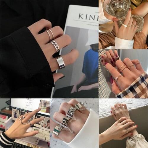 High Quality Simple Gothic Finger Ring Sets Opening Adjustable Buckle Tail Ring Women Lock Cross Tassel Party Ring Jewelry 2021