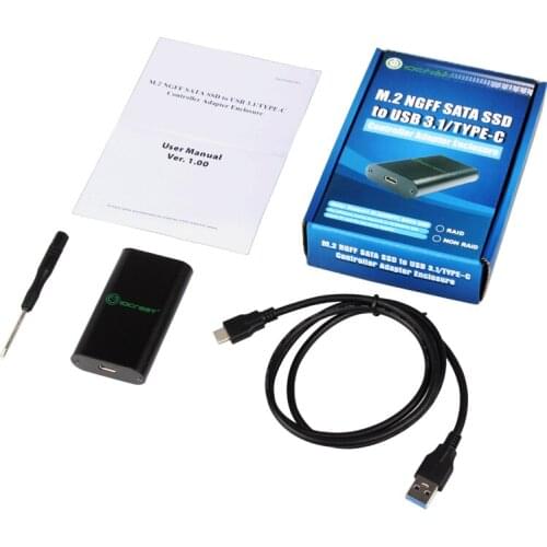 M.2 to USB3.1 Type-C Converter Adapter NGFF SATA SSD to USB 3.1 Controller External HDD Enclosure Box