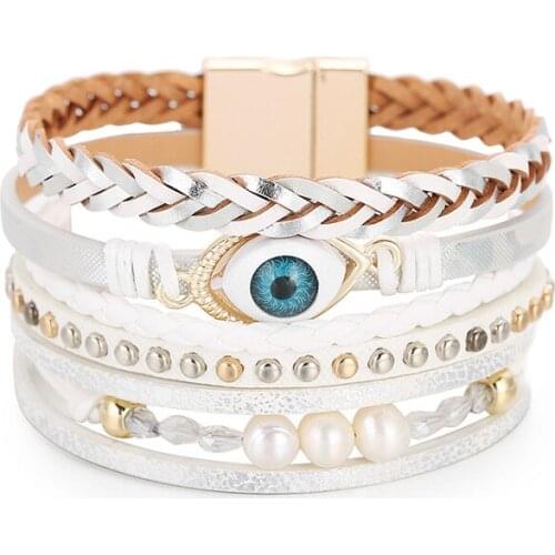 ORNAPEADIA 2021 Fashion Bohemia Bracelet for Women Devil Eye Pearl Handmade Nail Bangle Wholesale