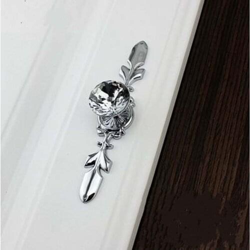 Fashion Duluxe Glass Crystal Dresser pull Diamond drawer knob silver dresser cupboard door handle 120mm chrome back plate pull