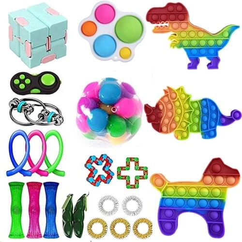 Push Anti Stress Box Kids Strings Fidget Toys Set Marble Relief Gift Adults Antis-tress Relief Push Bubble Fidget Toy Pack