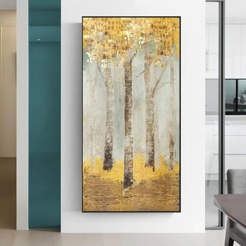 Nordic Retro Abstract Golden Rich Tree Poster Canvas Painting Wall Art Picture Living Room Cuadros Home Decoration Wall Art