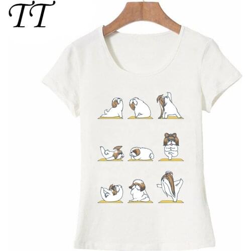 New fashion Pet Shih Tzu Yoge beautiful Yug Art t-shirt Cute Women T-Shirt Female casual Tops Summer Tees Ladies T-Shirt