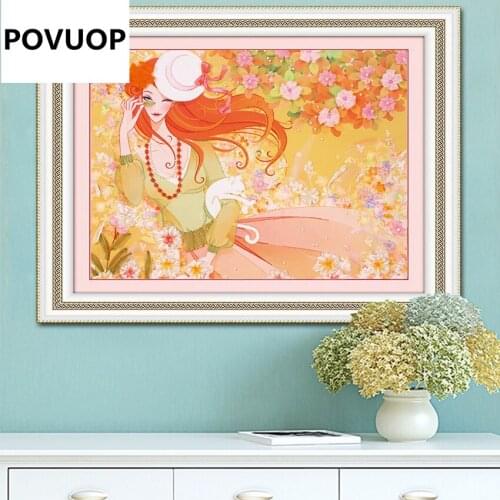 POVUOP New arrival ribbon embroidery 50X65cm diy three-dimensional cross-stitch cartoon romantic embroidery decorative painting