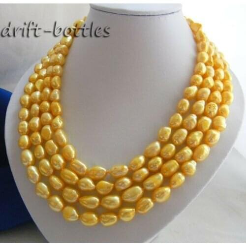 4Strands 18'' 9MM Golden Baroque Freshwater Pearl Necklace