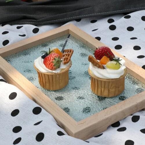 SWEETGO Water ripple Dessert & Bread plates with wood edge tableware storage tray for home decoration coffee trays food saucer
