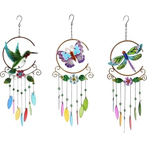 Colored Window Bird Pendant Wind Chime Metal Tropical Bird Hanging Decor For Home Garden Decoration Crafts Glass Pendant