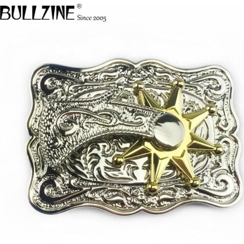 The Bullzine western spinner belt buckle with silver and gold finish FP-03663 suitable for 4cm width belt
