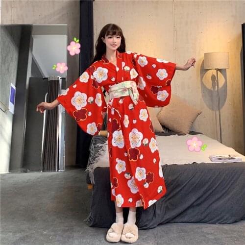 Network Red Pajamas Womens Spring 2020 New Style Japanese-style And Wind Cherry Blossom GIRLS Printed Kimono Skirt Home Two-Pi