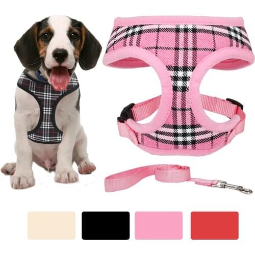 Pet Dog Plaid Harness Puppy Nylon Mesh Kitten Vest Leads Out Walking Chest Strap Lead Leash For Small Medium Large Dogs
