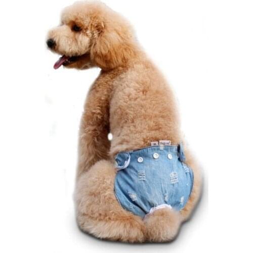 Large Dog Shorts Sweety Fashion Jean Blue Dog Physiological Pants S-L Pets Sanitary Panties with Bownots for Dogs