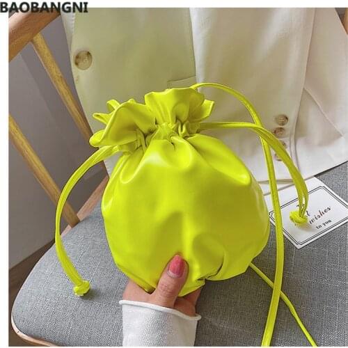Women Crossbody Bucket Bag Neon Color Girls Shoulder Messenger Crossbody Bags Orange Drawstring Handbags Organizer PU Leather