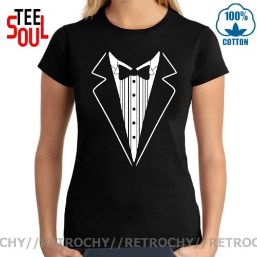 Retrochy Tuxedo Black White Funny Womens T-Shirt Humor Tuxedo Design T shirt woman Slim Fitness Tee shirt Girls Skinny Tops Tee