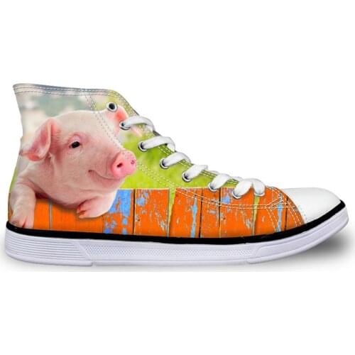 HaoYun Women Vulcanize Shoes High-top Canvas Shoes Cute Pig Animal Print Girls Lace-up Casual Flat Walking Shoes Sapato Feminino