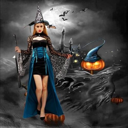 Witch Costume For Women Wicked Sorceress Fancy Dress Noble Wizard Clothing For Adult Halloween Cosplay Purim Costumes