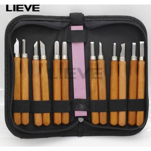 Carving knife Manual wood carving knife Rubber carving set Wood carving wenwan tools Imitation mahogany 12pcs woodworking tools