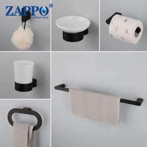 ZAPPO SUS 304 Stainless Steel Matte Black Bathroom Hardware Set Paper Holder Toothbrush Holder Towel Bar Bathroom Accessories