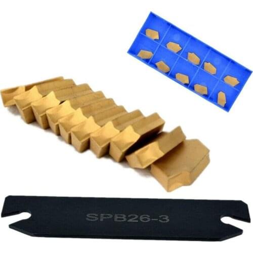 CNC Lathe Turning Tool Holder:SPB26-3 Grooving Cut-Off Tool with 10Pcs GTN-3 SP300 Carbide Inserts Blades