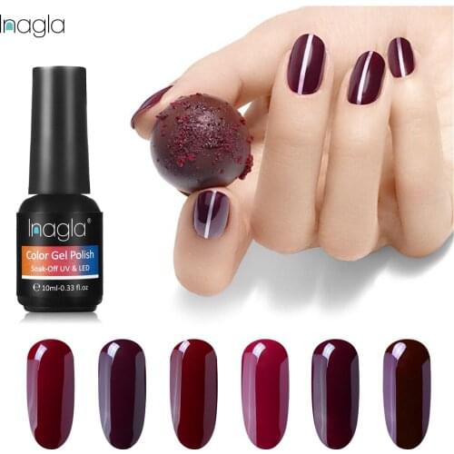 Inagla High Quality 10ml Red Wine Nail Gel Polish 12 Colors Nail Art Varnish Base Top Coat Manicure Semi Permanent